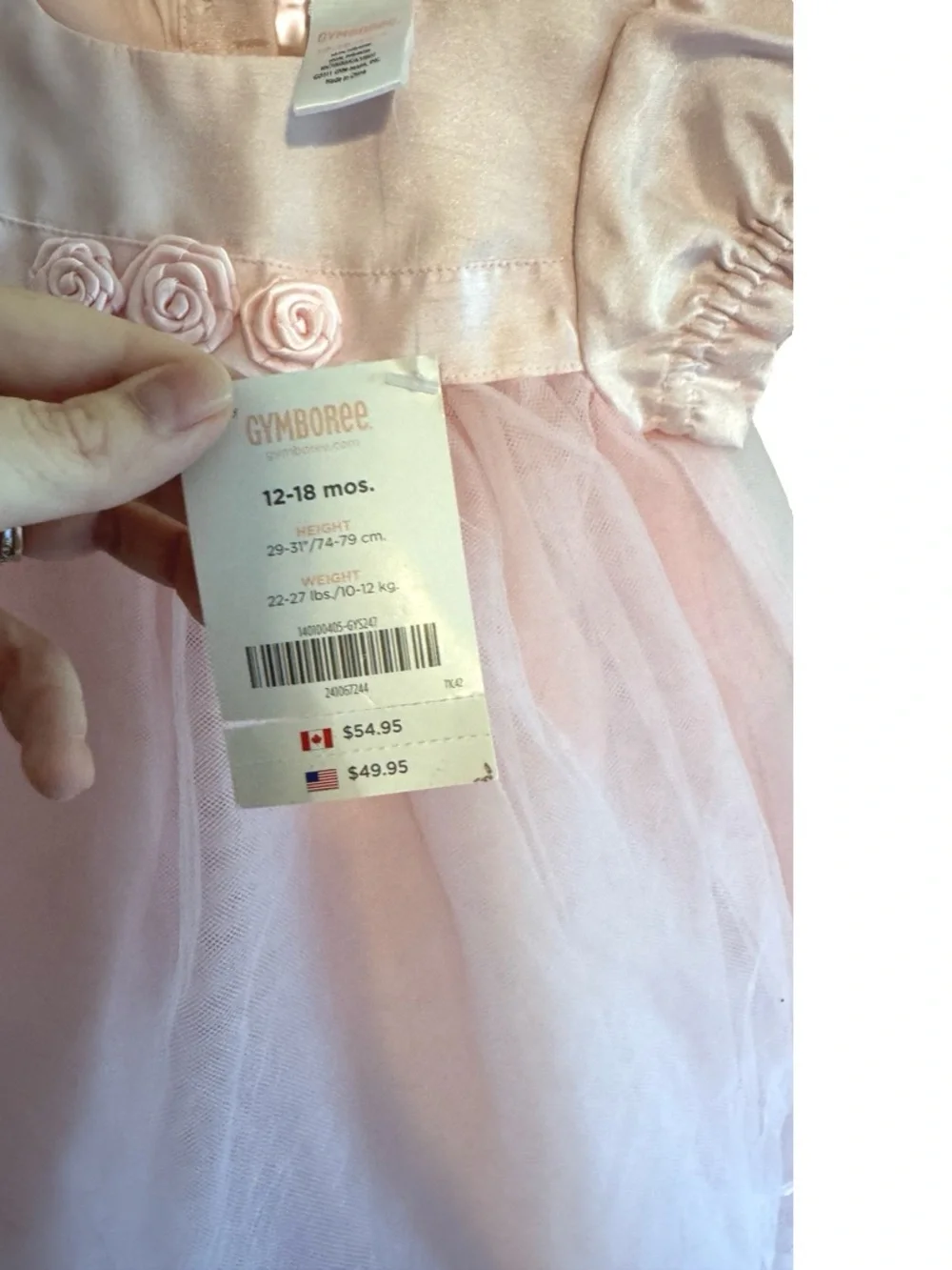 Gymboree Pink Tulle Floral Dress Toddler Girls 12-18M Short Sleeve Formal NWT